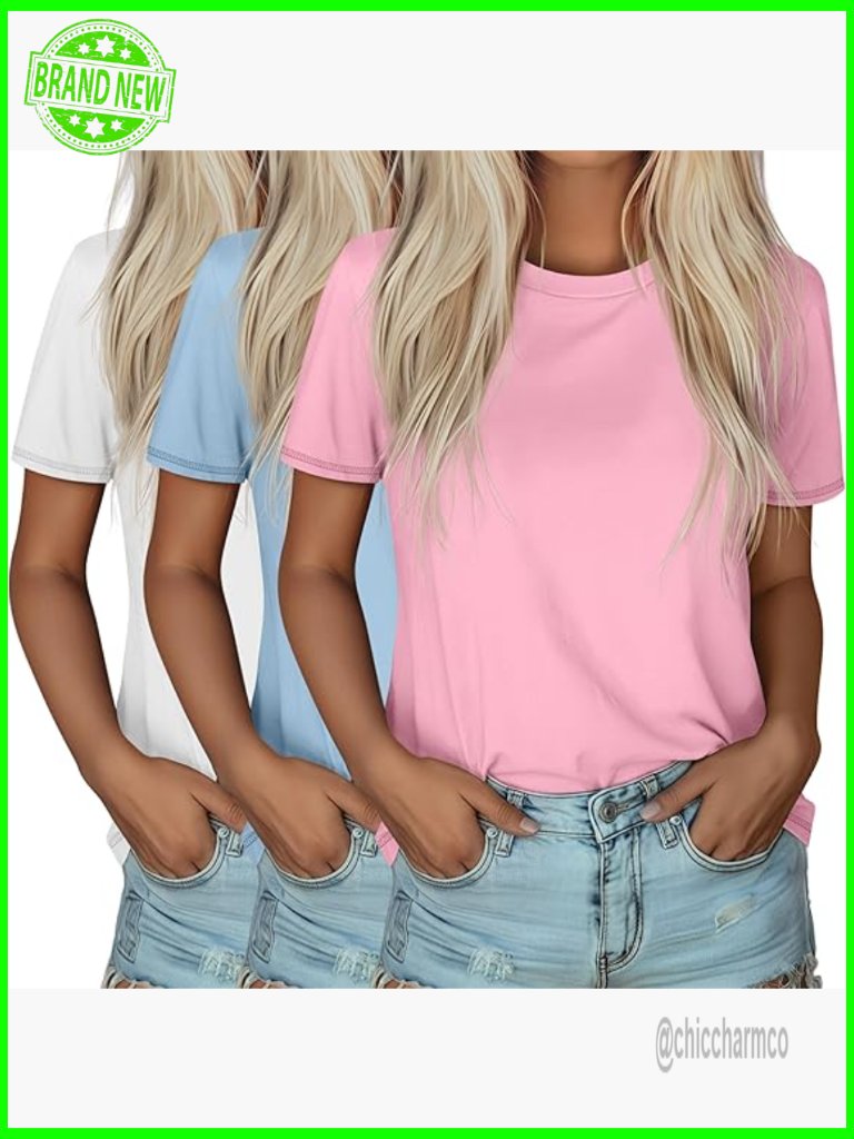 3 Pack Women's Short Sleeve T-Shirts Loose Fit Tunic Tops Curved Hem